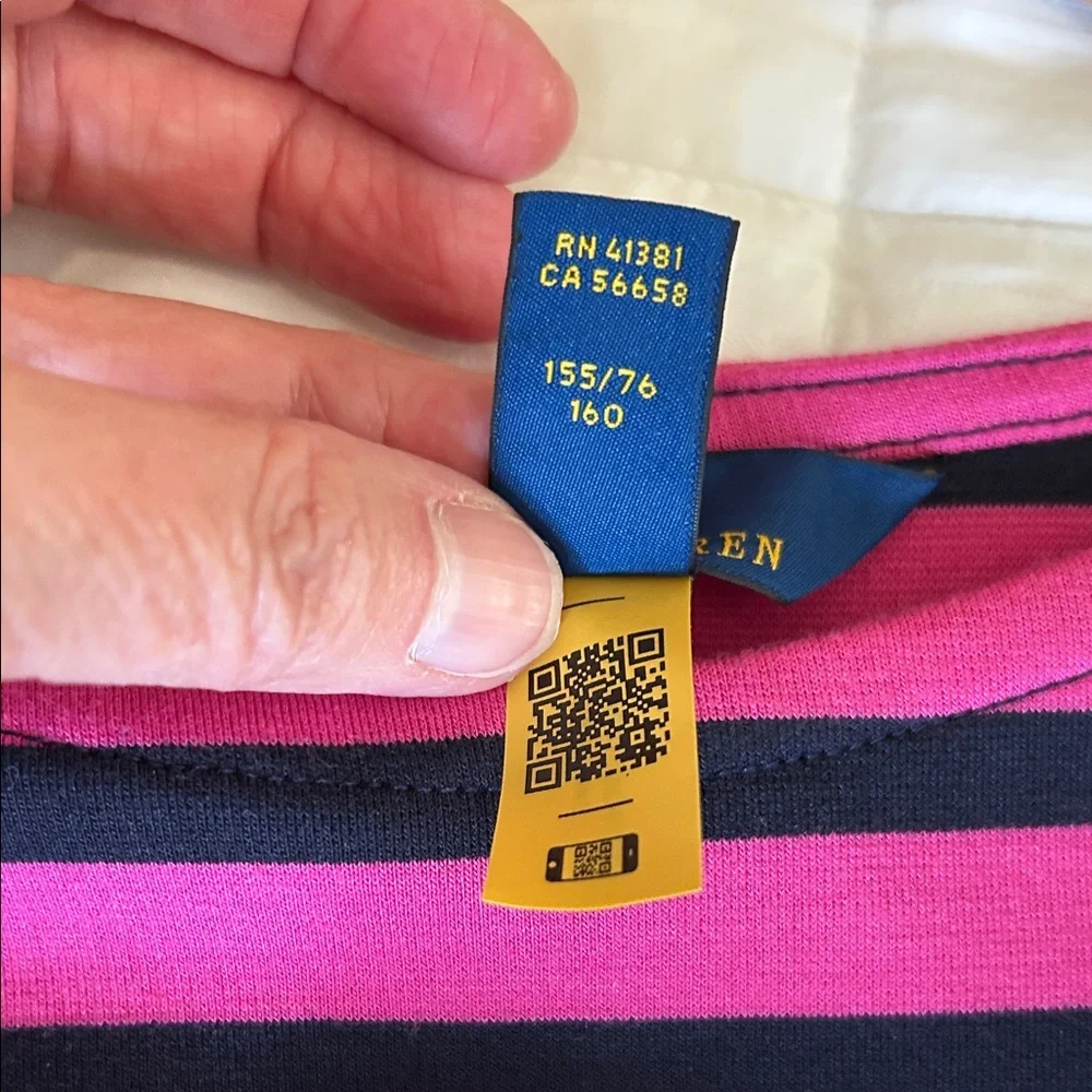 Polo Ralph Lauren Girls Preppy Fuchsia and Navy Striped Ponte Dress Size XL(16)